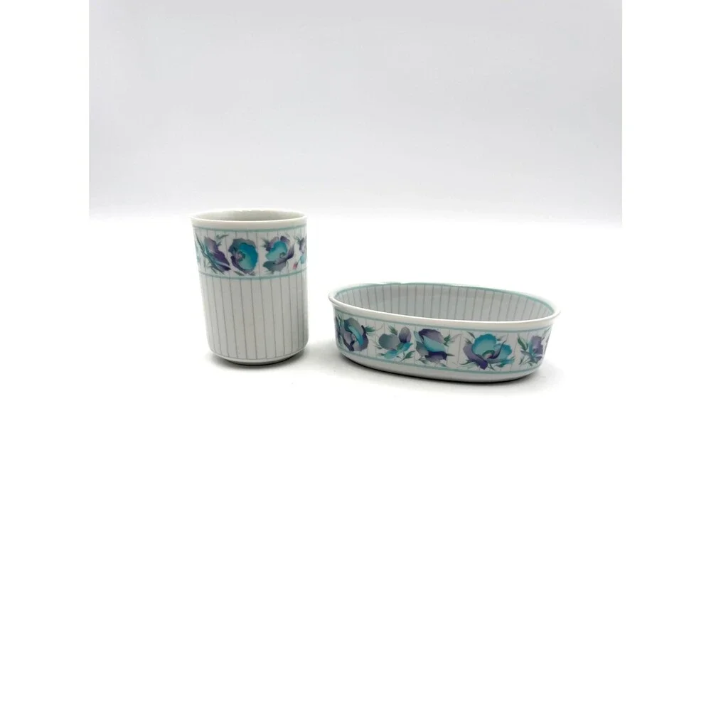 Vintage Sabrina by Andre Richard Co Soap Dish and Cup Set, 80s Decor